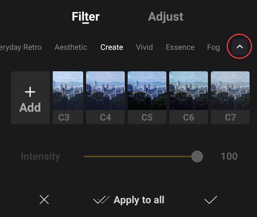 Filters menu
